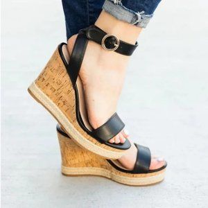 Faux leather espadrille wedges